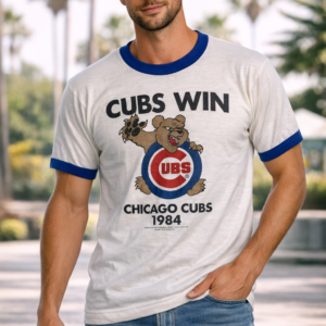 Chicago Cubs Vintage 80er Ringer T-Shirt – 1984 MLB Single Stitch Weiß, Größe L